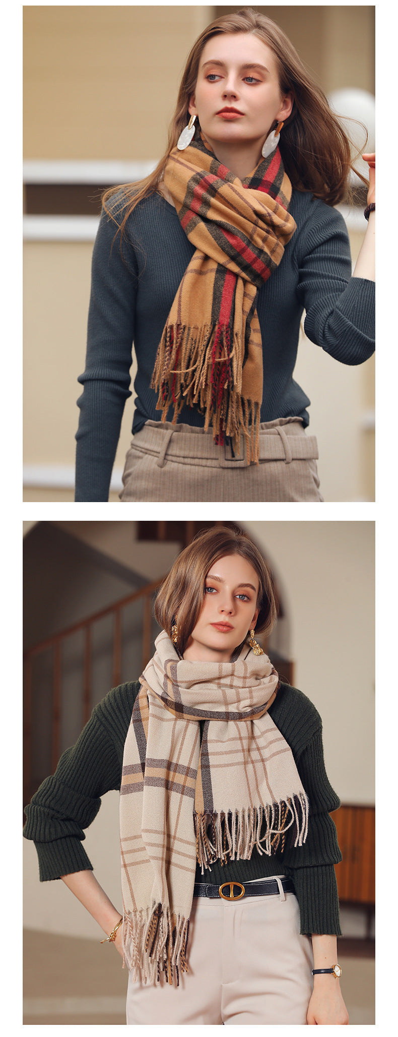 The display of Striped plaid scarf for women