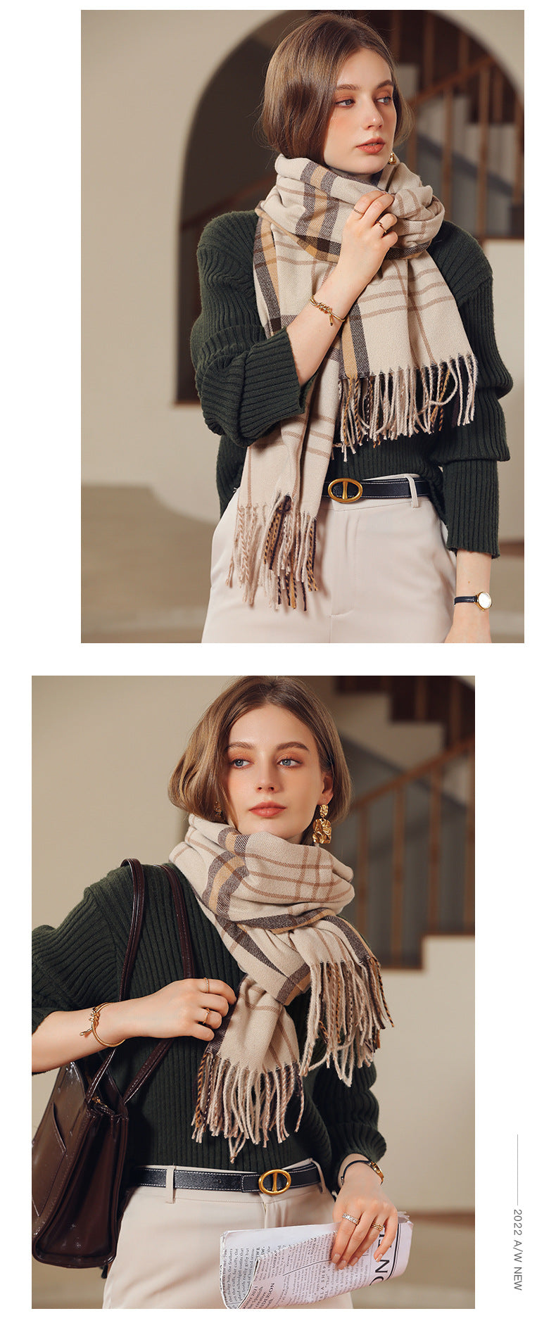 The display of Striped plaid scarf for women