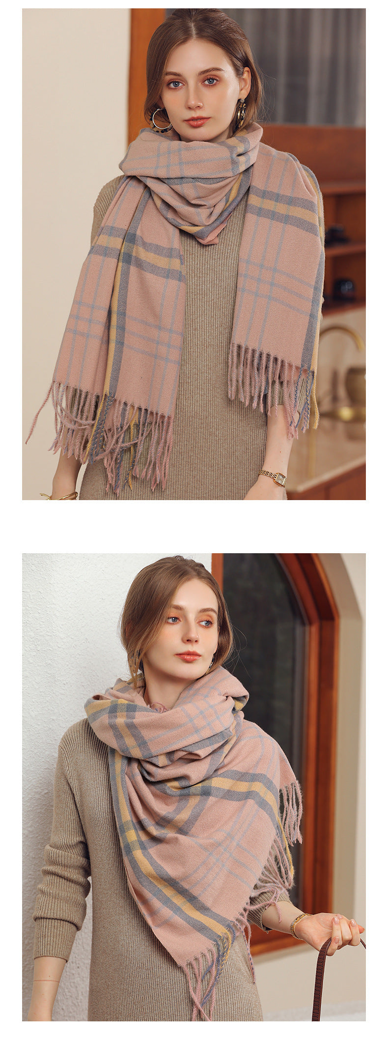 The display of Striped plaid scarf for women
