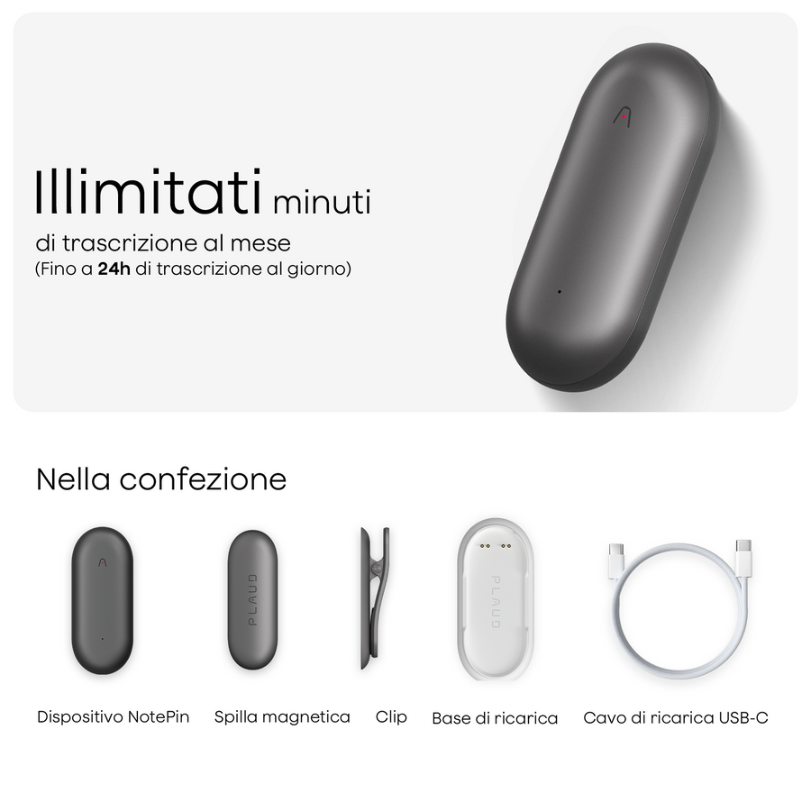Plaud NotePin e Piano Annuale Illimitato AI
