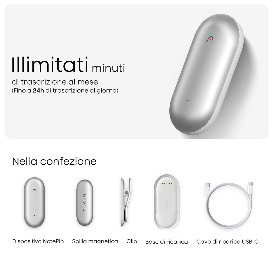 Plaud NotePin e Piano Annuale Illimitato AI
