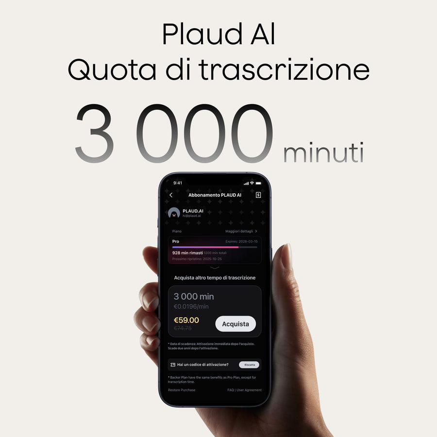 Plaud AI Abbonamento Annuale Pro & Quota di Trascrizione AI
