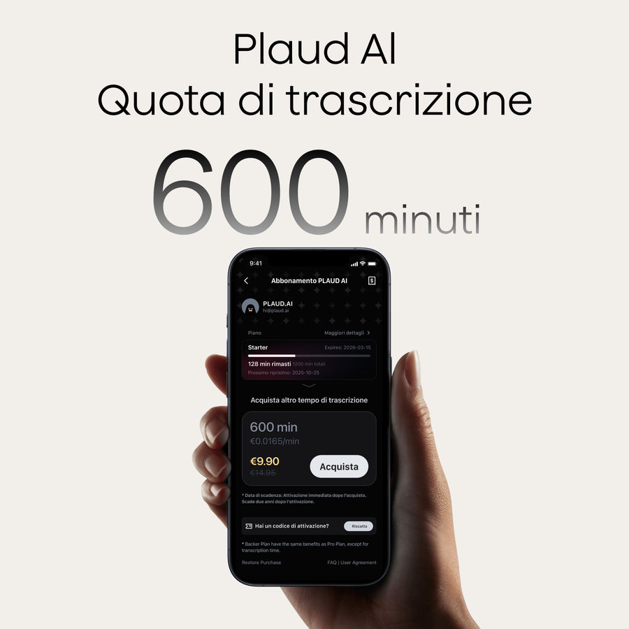 Plaud AI Abbonamento Annuale Pro & Quota di Trascrizione AI
