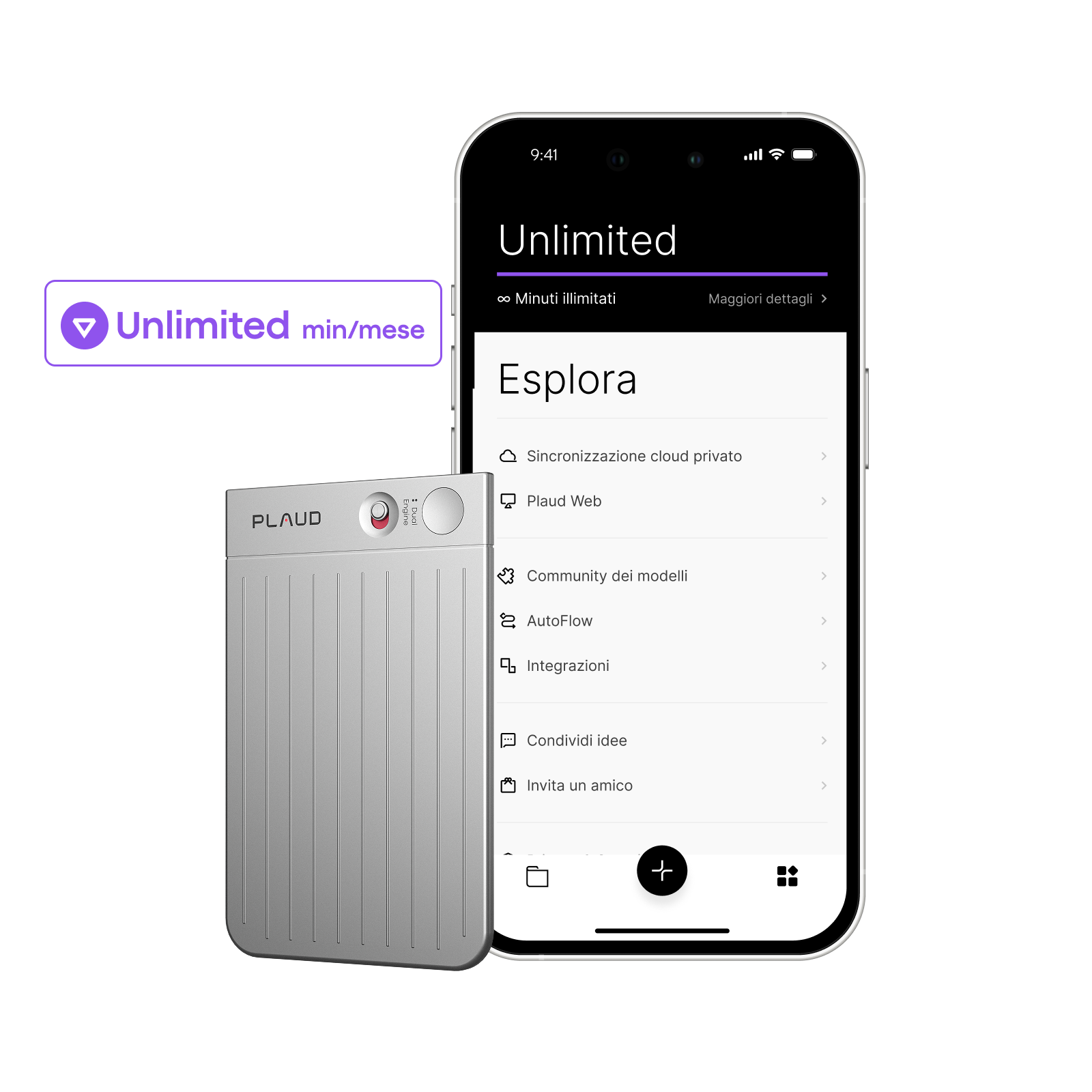 Plaud Note e 2 Piano Annuale Illimitato AI