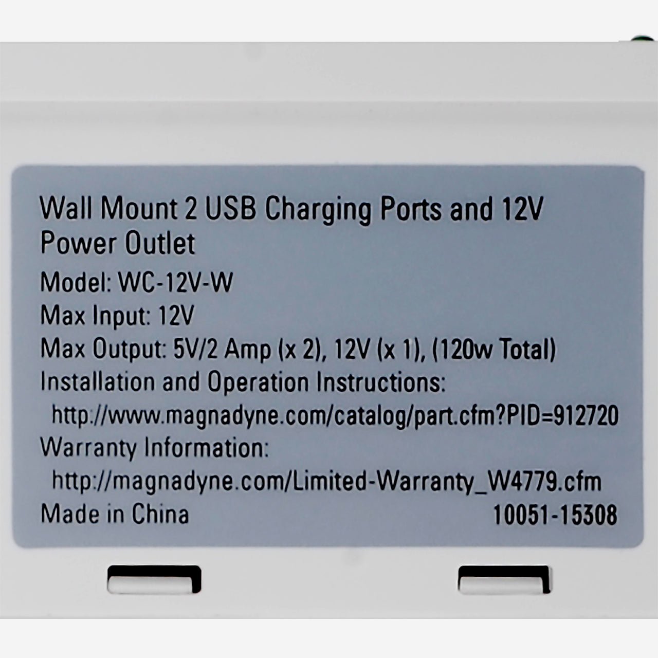 Magnadyne WCP-12V | Wall Mount USB Charger | 2 Ports and 12V Power Outlet w/ Wall Plate