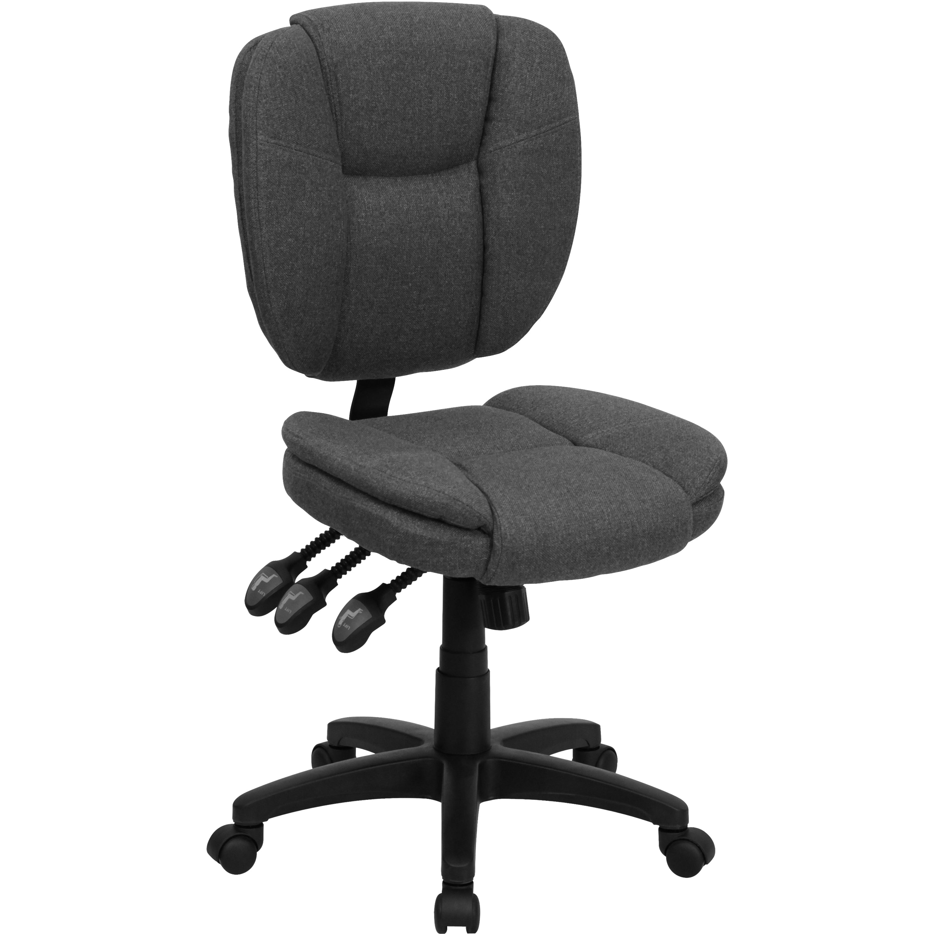 Flash Furniture Caroline Mid-Back Gray Fabric Multifunction Swivel Ergonomic Task Office Chair with Pillow Top Cushioning