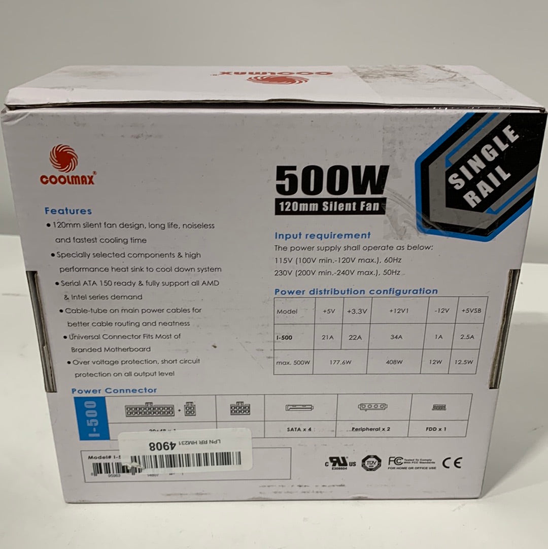 coolmax 500W ATX 12V V2.0 Power Supply