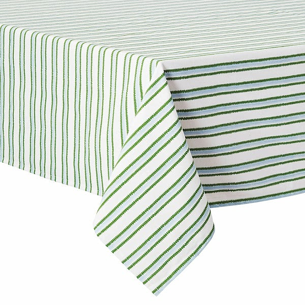 Everhome Zig-Zag Stripe 60-Inch X 84-Inch Tablecloth in Elm Green/Blue