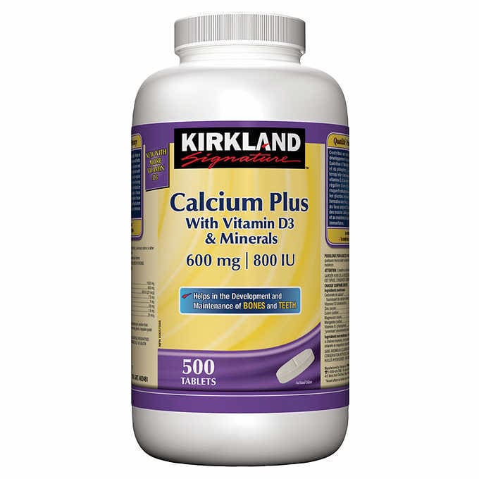 Kirkland Signature Calcium Plus With Vitamin D3 & Minerals 600 mg | 800 IU - 500 Tablets