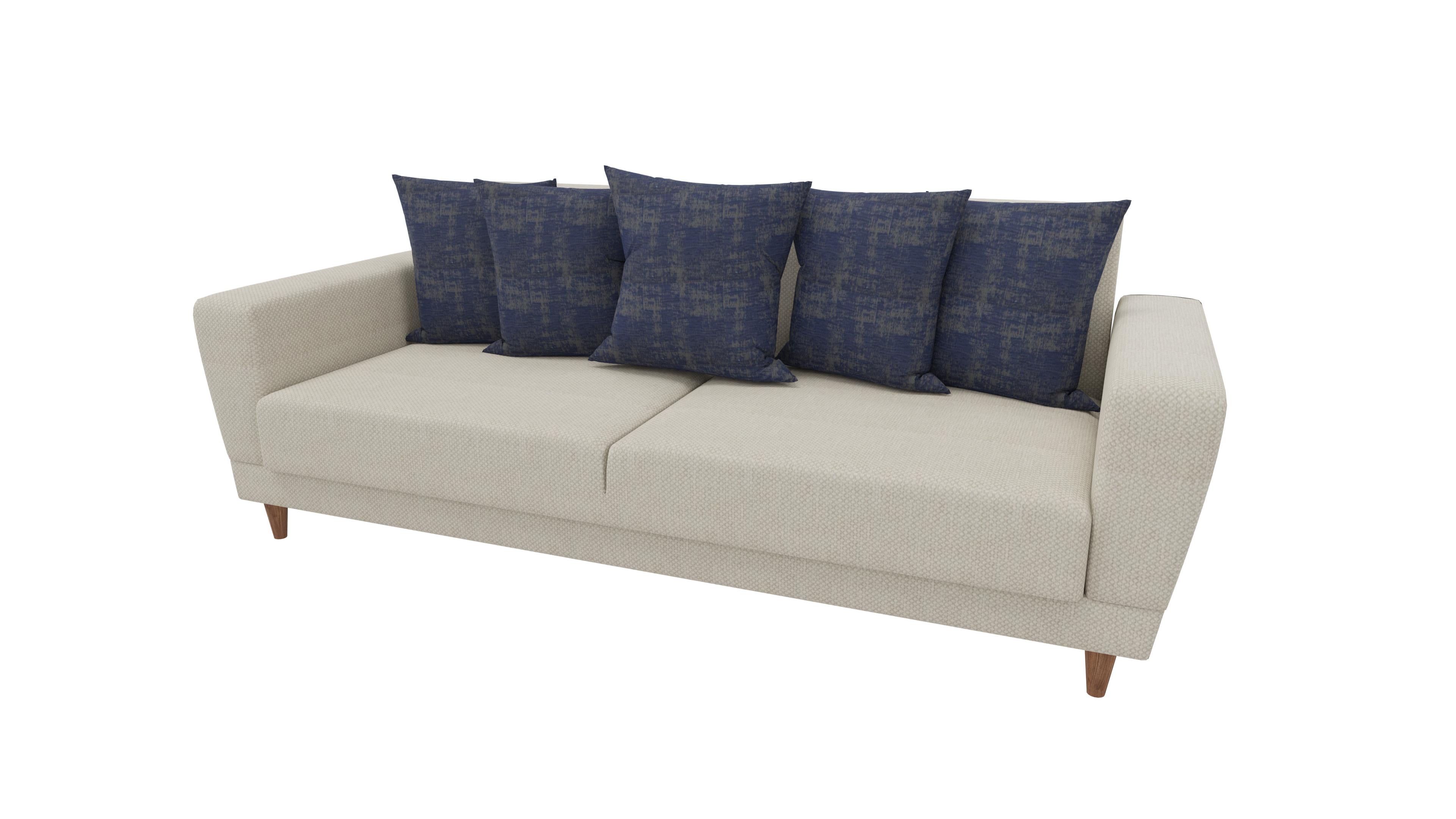 Enza Dolce 3 Seater Sofa Bed - 2003 - K1 - 10701 Cream - AR:101 (with Navy Blue Cushion) (Special) 1479283