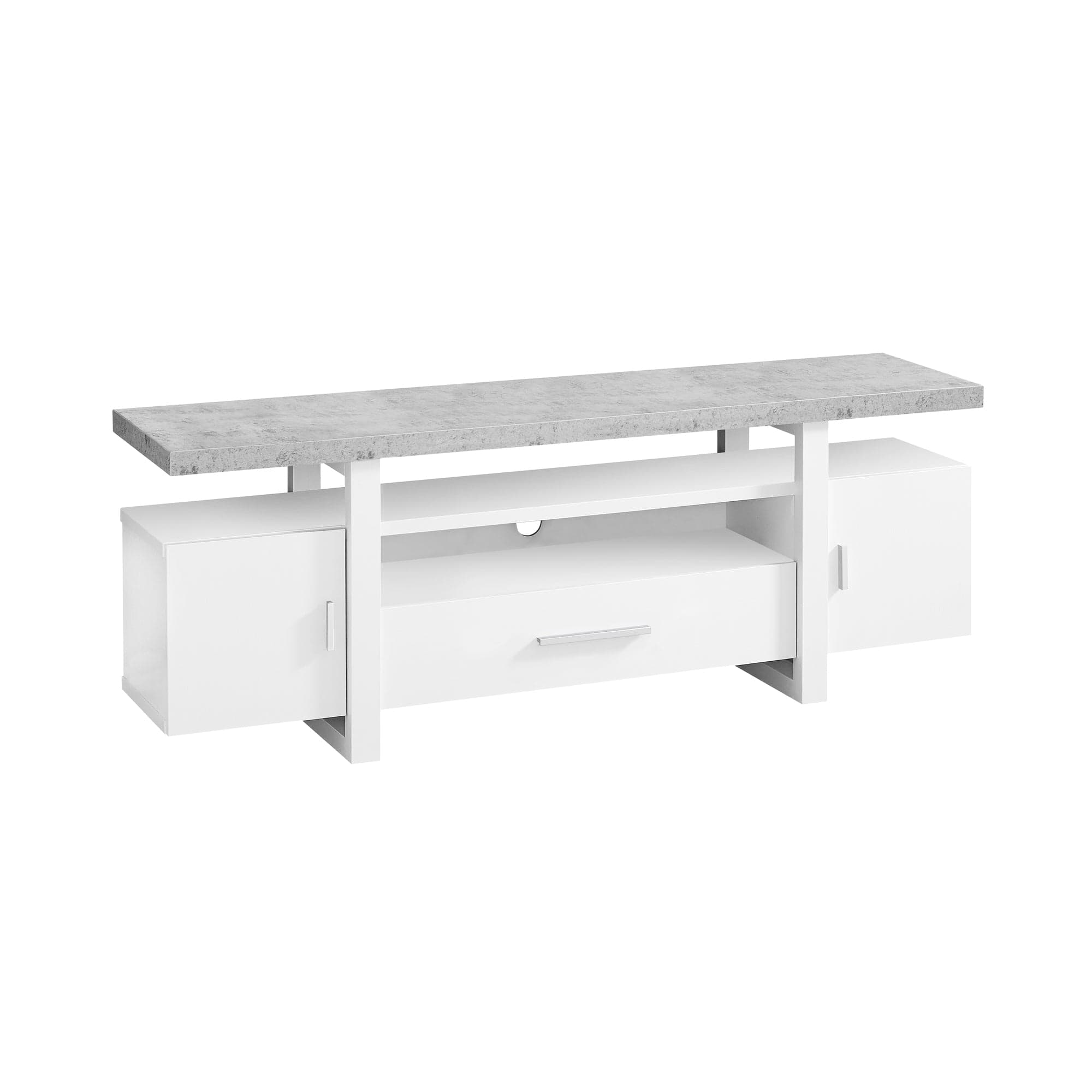 Monarch Specialties Tv Stand, 60 Inch, Console, Storage Cabinet, Grey And White Laminate, I 2725