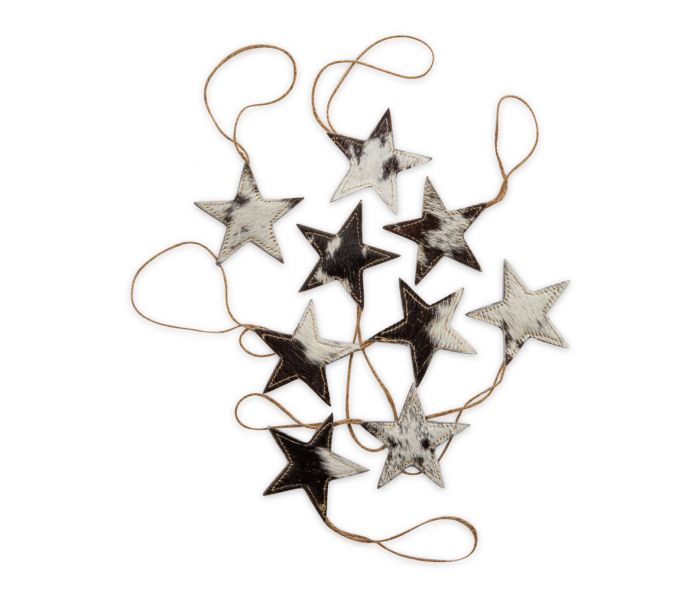 S-8003 Black White Cowhide STAR Ornament Set of 10