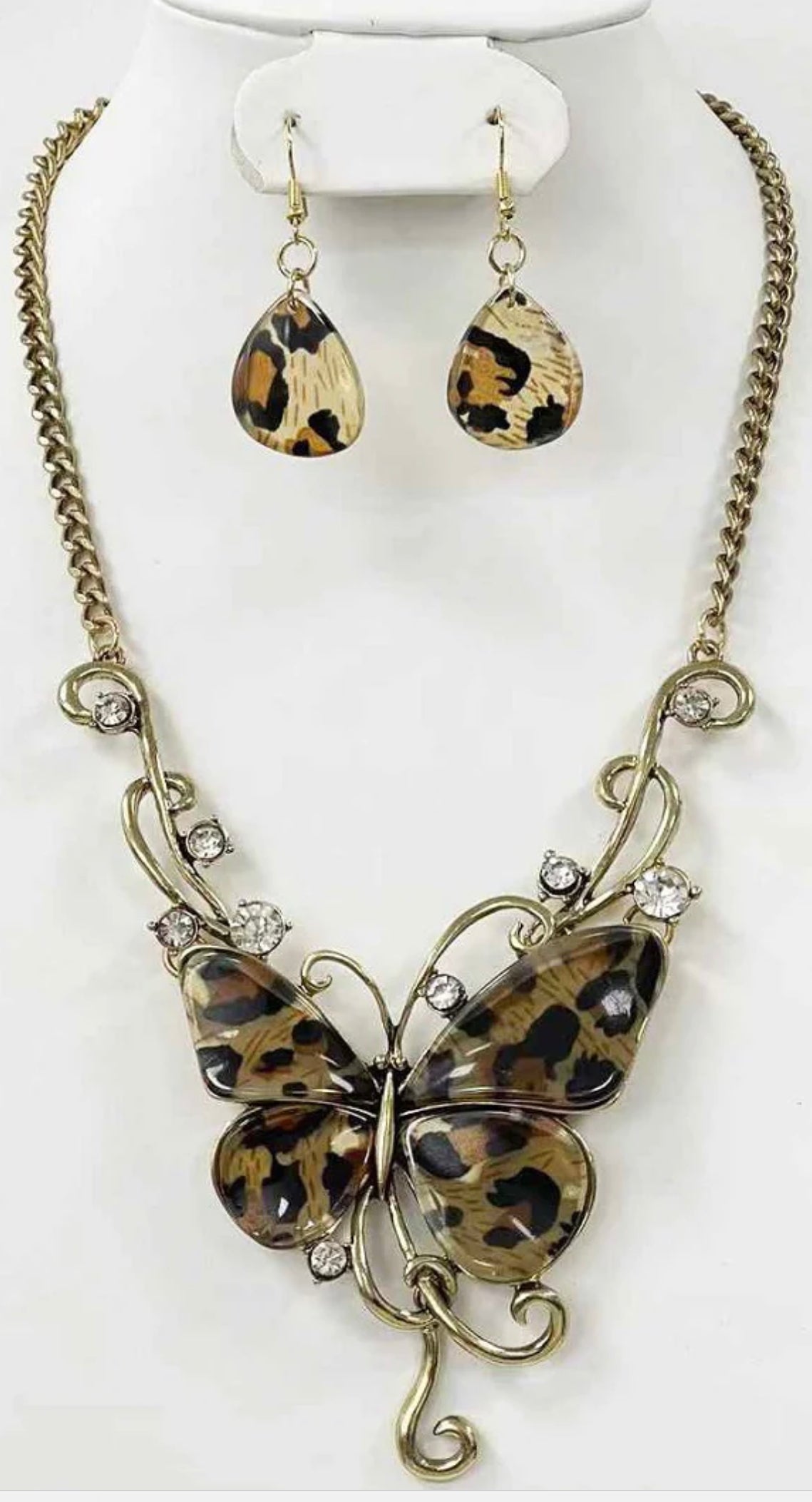 Leopard Print Butterfly Necklace Set