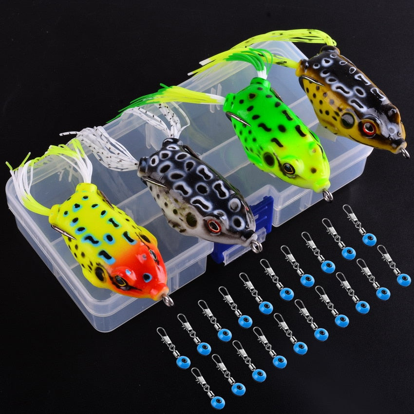 Soft Frog Fishing Lures 4 pcs + 20 space beans + 1 pvc box