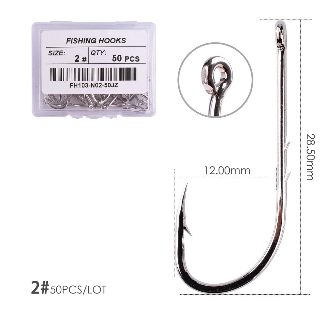 Box 50pcs Long Shank Fishing Hooks