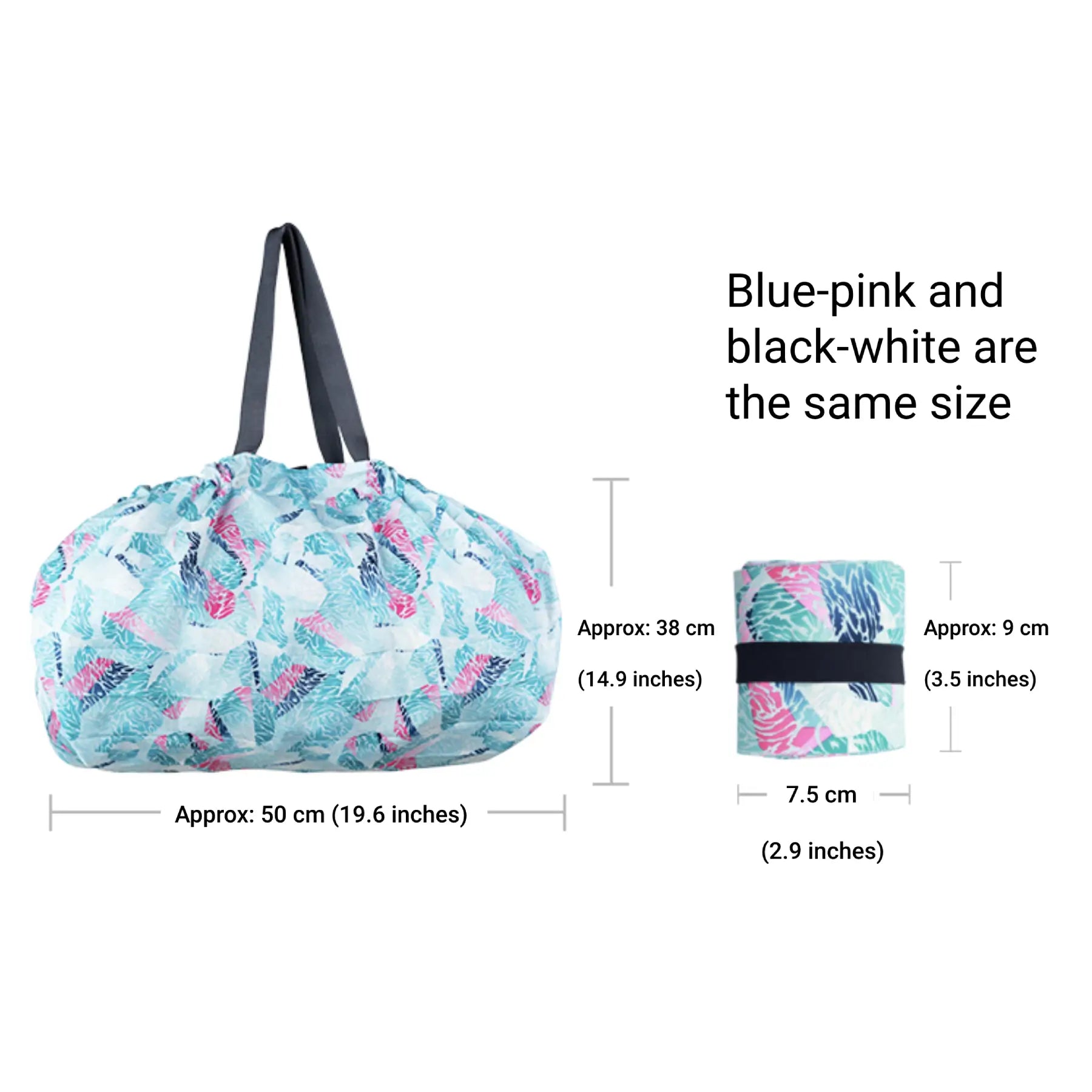 Super Big and Super Tiny Size up to 51 cm (31 L, or 0.24 gallons) when open for use.When stored, the size can be as small as 7.5*9 cm (2.9*3.5 inches) and easily fit in a pants pocket.