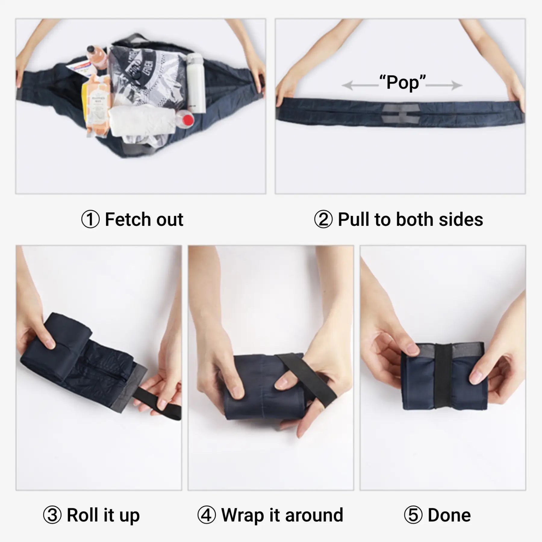 Fold in one second Tug the ends of the bag and pull it straight. Hearing a "pop," you can restore the bag to its original state.