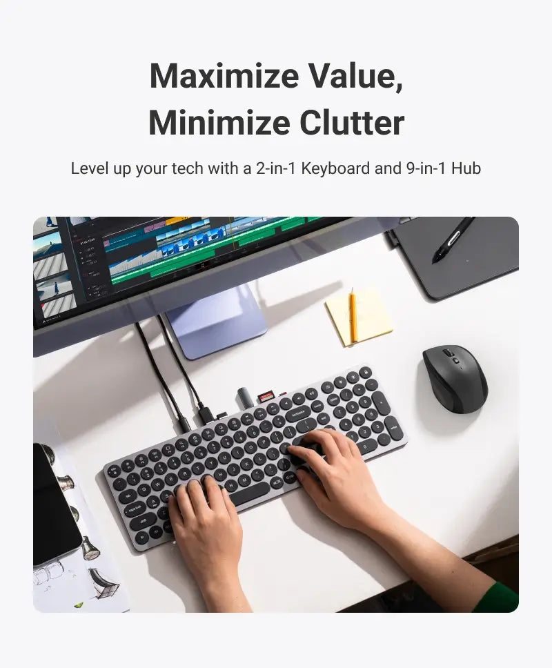 2-in-1 Full-Size, Low-Profile Keyboard with USB Hub and Numeric Keypad