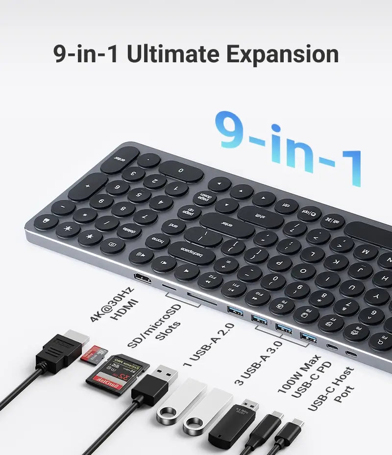 لوحة مفاتيح 2 في 1 كاملة الحجم ومنخفضة الارتفاع مع موزع USB ولوحة مفاتيح رقمية