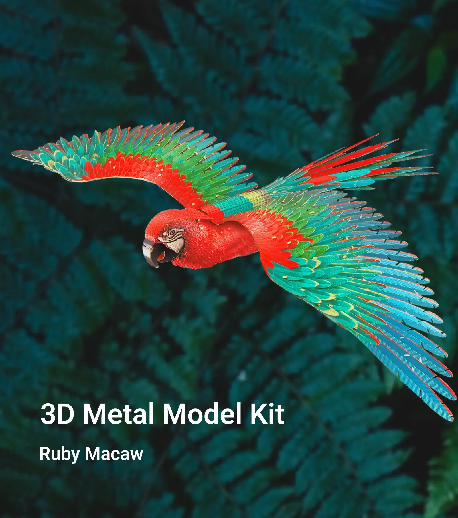 3D Mini Scarlet Macaw Metal Puzzle w/ Acrylic Base, 83PCS