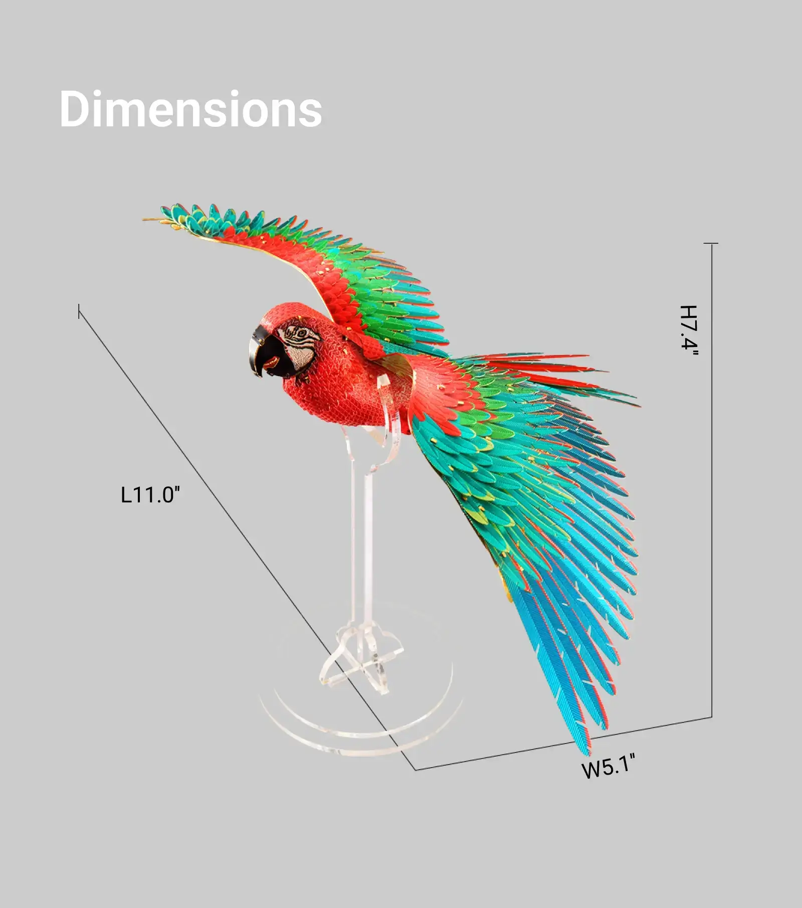 3D Mini Scarlet Macaw Metal Puzzle w/ Acrylic Base, 83PCS