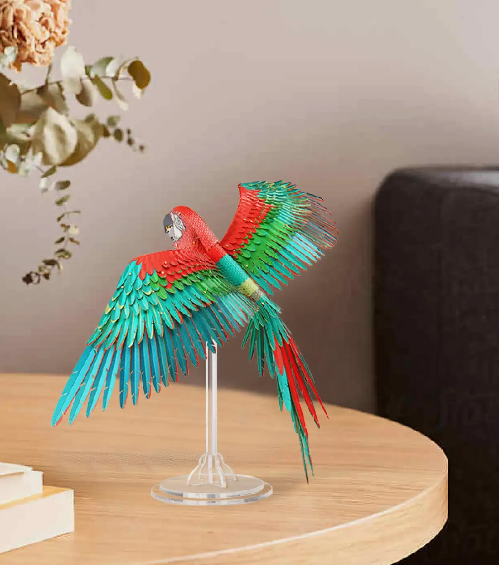 3D Mini Scarlet Macaw Metal Puzzle w/ Acrylic Base, 83PCS