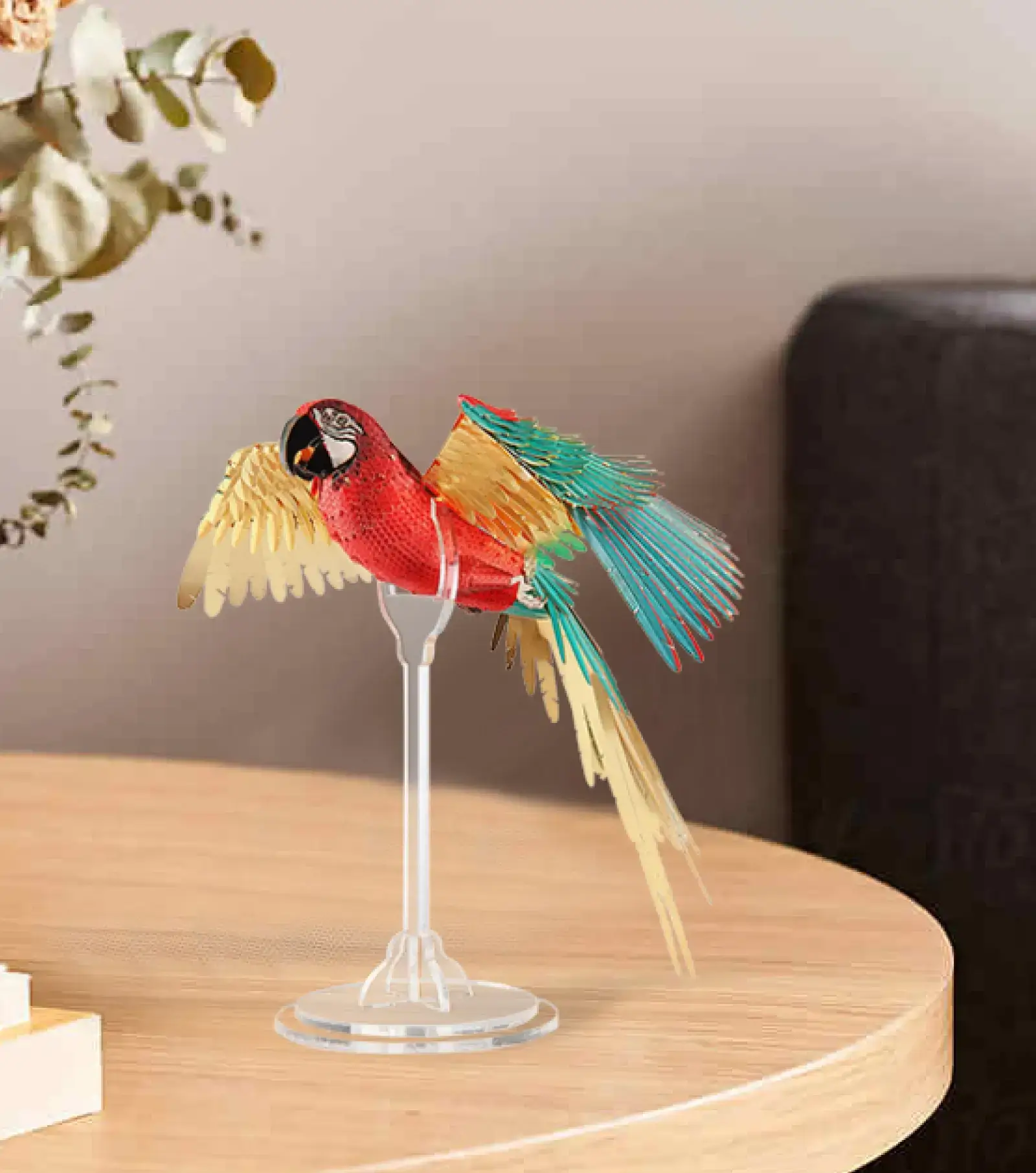 3D Mini Scarlet Macaw Metal Puzzle w/ Acrylic Base, 83PCS