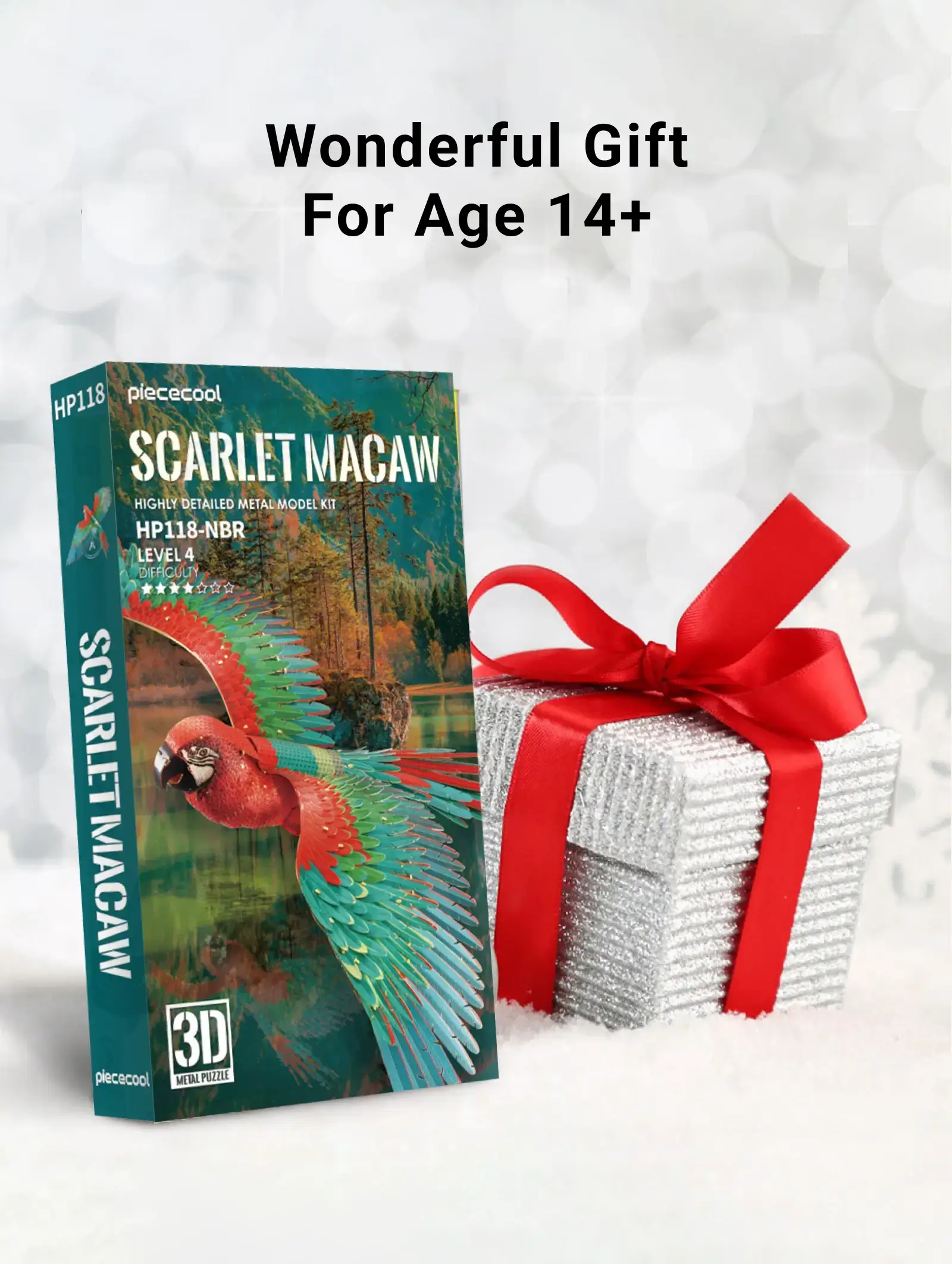 3D Mini Scarlet Macaw Metal Puzzle w/ Acrylic Base, 83PCS