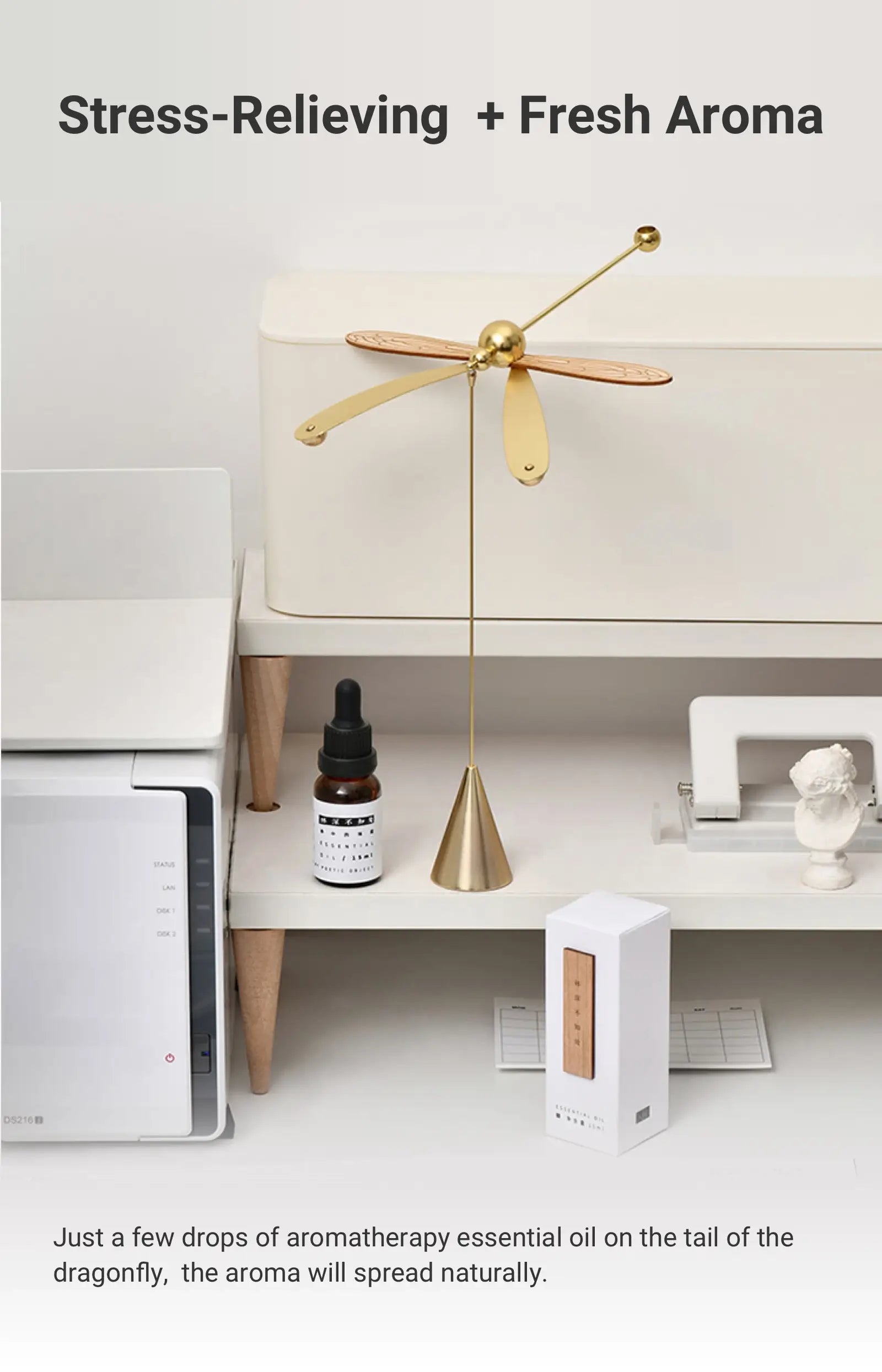 - Stress-Relieving + Fresh Aroma Just a few drops of aromatherapy essential oil on the tail of the dragonfly, the aroma will spread naturally.