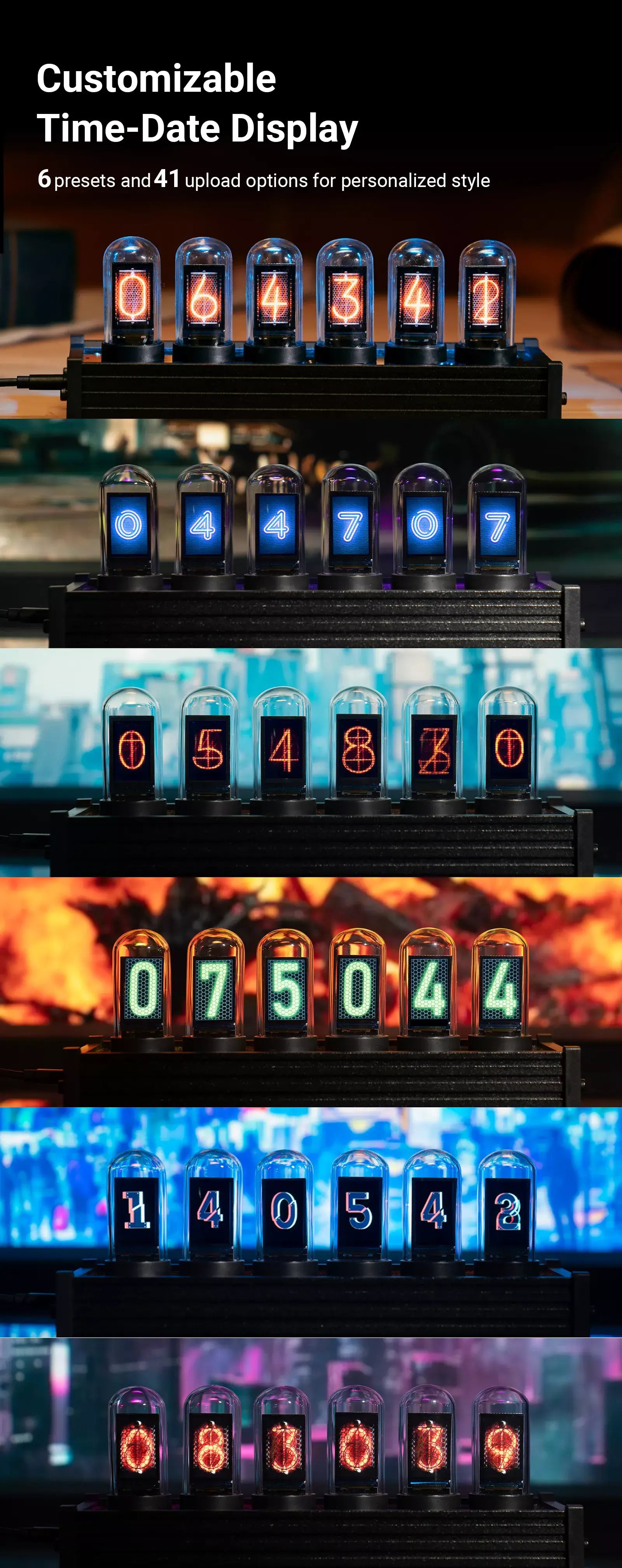 xCool Elekstube Nixie Tube Clock in Cyberpunk & Vintage Decor with Mood Lighting