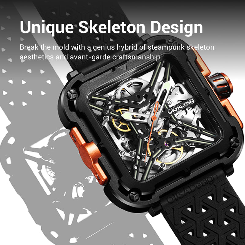 Unique Skeleton Design  Break the mold with a genius hybrid of steampunk skeleton aesthetics and avant-garde craftsmanship.