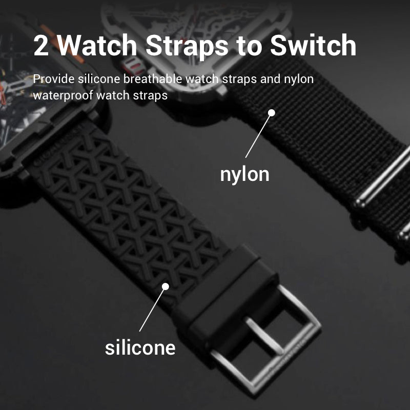 2 Watch Straps to Switch Provide silicone breathable watch straps and nylon waterproof watch straps