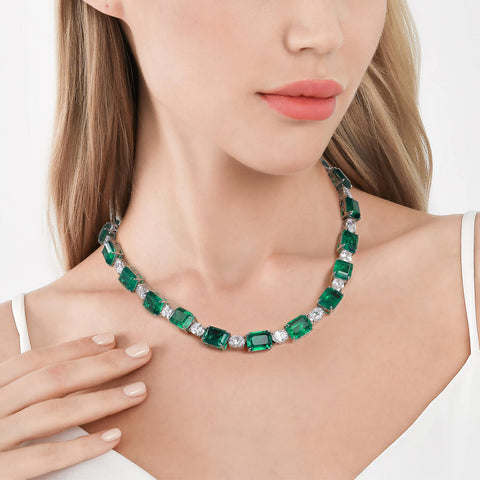 Emerald Studded Sterling Silver Necklace