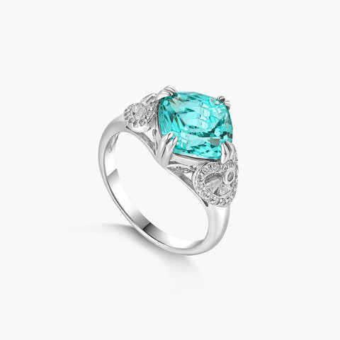 Dissoo® Aqua Solitaire & White Heart Halo Anniversary Ring