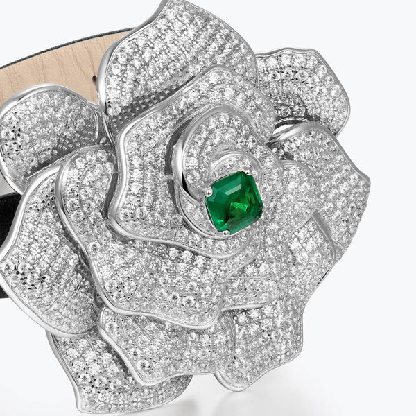 Classic Green & White Pave Rose Corsage Bracelet