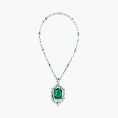 Dissoo® Emerald Necklace&Pendant 74.6 Ct. Sterling Silver with Petal Ornament