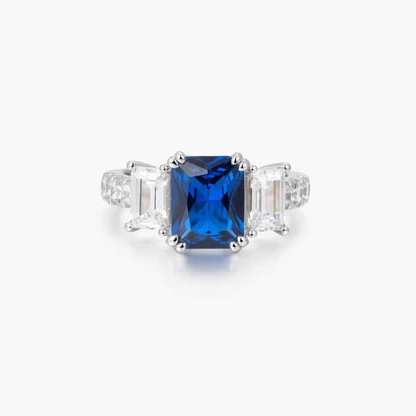 Sapphire Blue Emerald Cut 3-Stone Ring