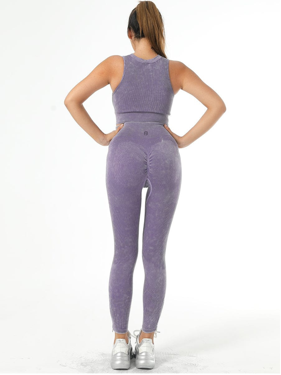 Shockproof Bottom Zippered Leggings, Purple