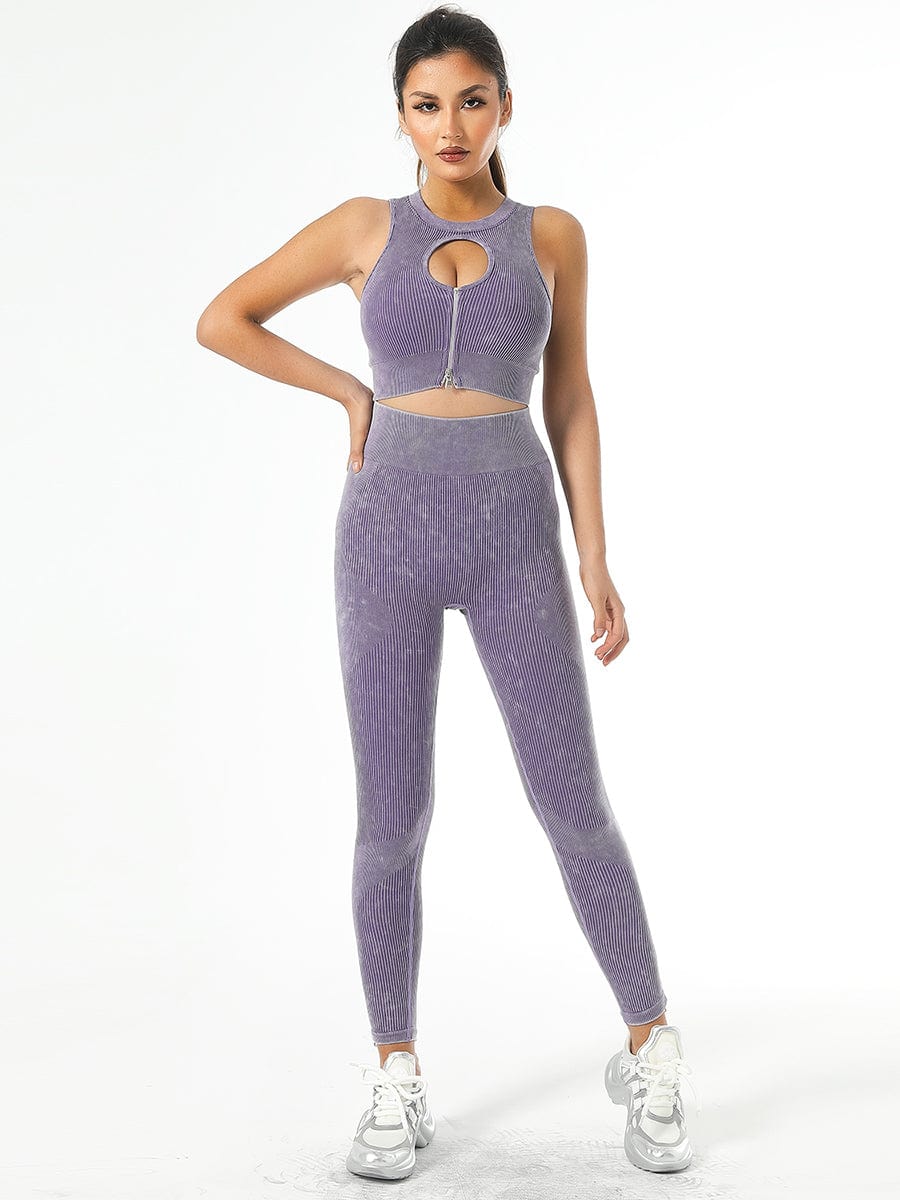 Shockproof Bottom Zippered Leggings, Purple