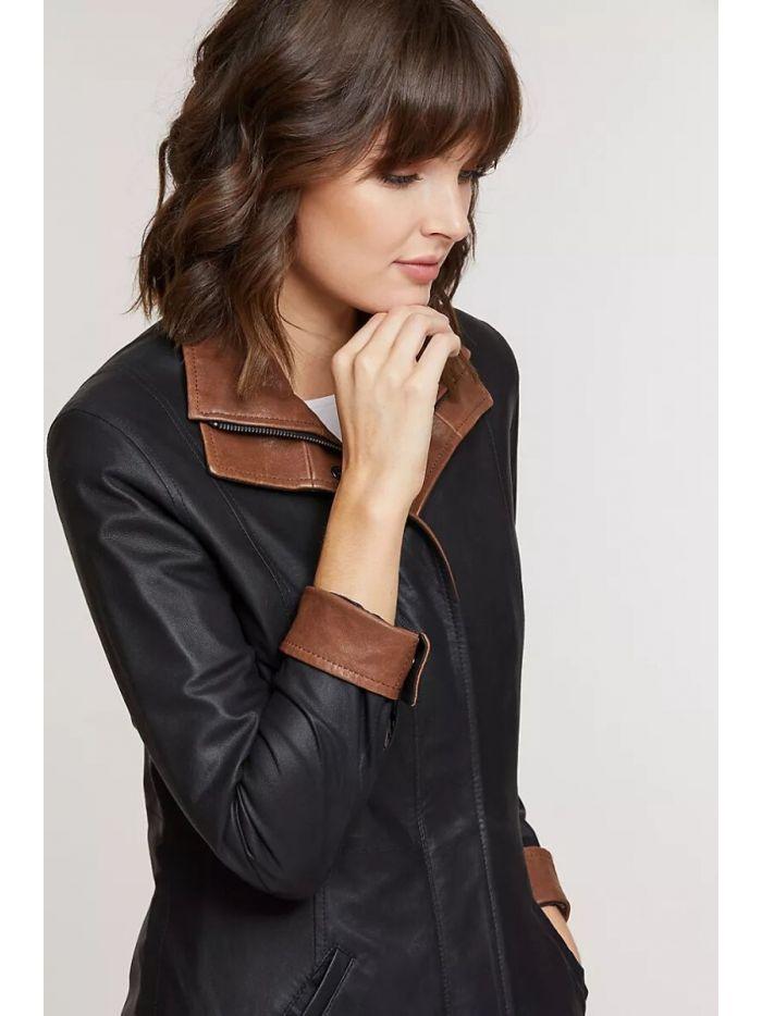 Women Black Long Lambskin Leather Jacket | QAWACH