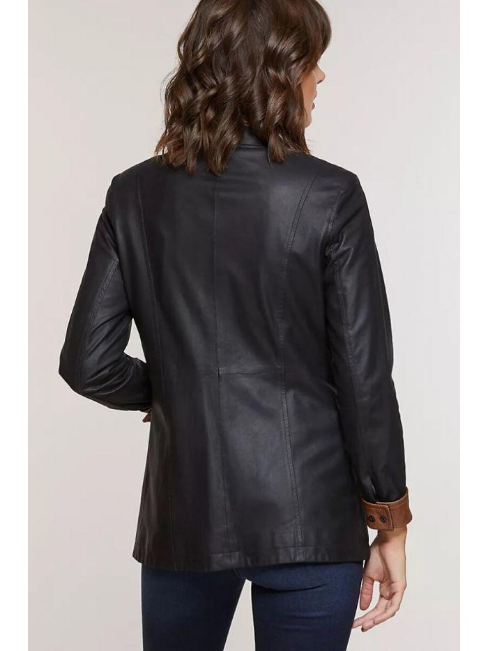 Women Black Long Lambskin Leather Jacket | QAWACH