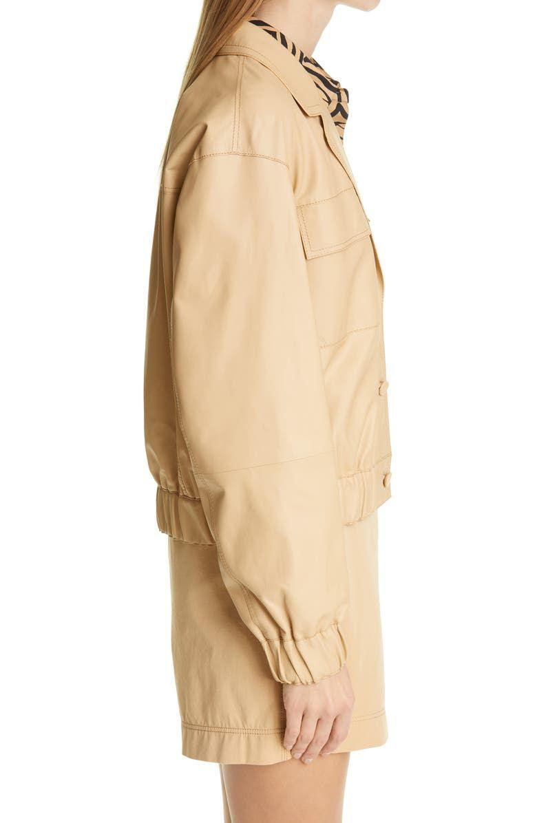 Women Beige Leather Bomber Jacket Online | QAWACH