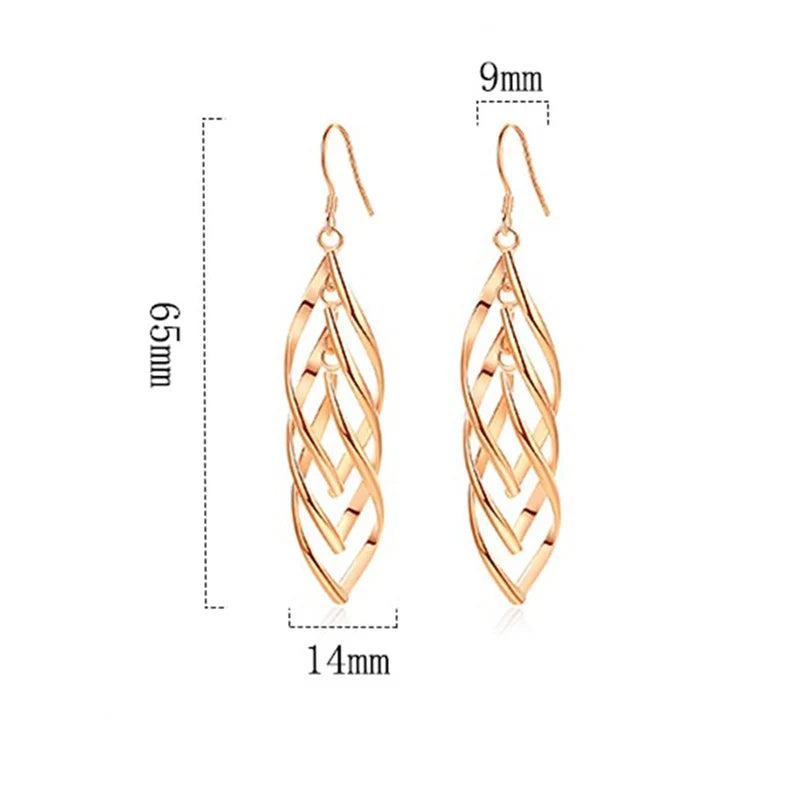 Ladies Long Drop Double Dangle Twist Design Earrings