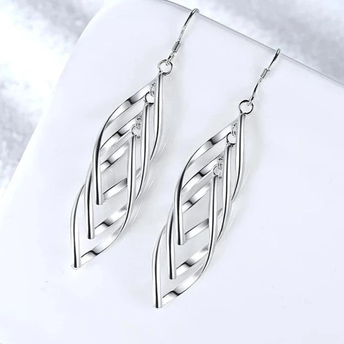 Ladies Long Drop Double Dangle Twist Design Earrings