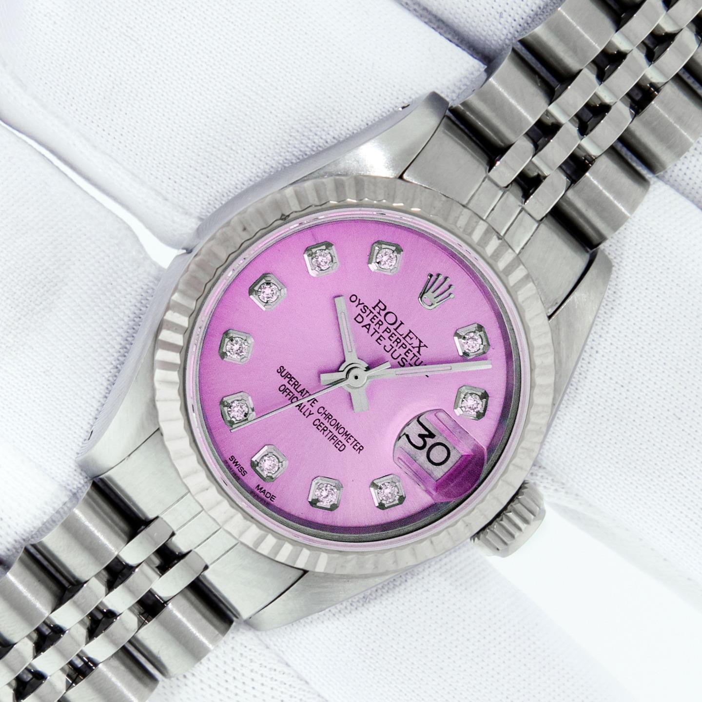 Rolex Lady Datejust 26 Pink Diamond Dial Steel and White Gold Watch Fluted Watch