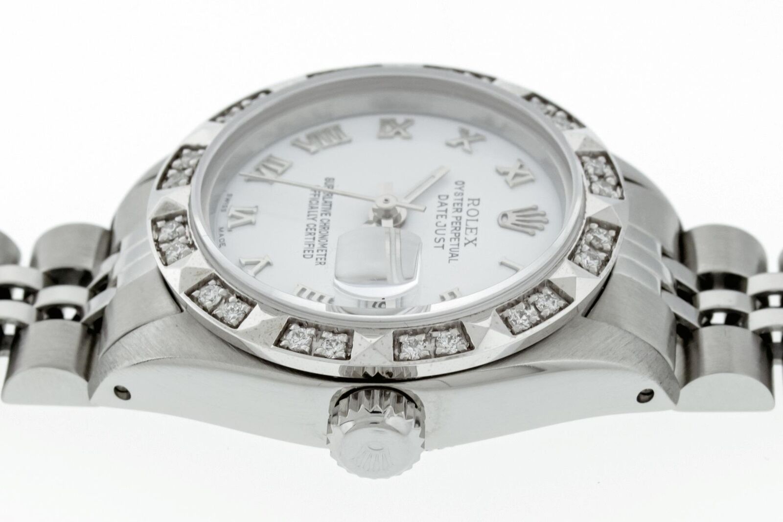 Ladies Rolex Datejust Stainless Steel 18k White Gold White Roman Dial Watch 26mm