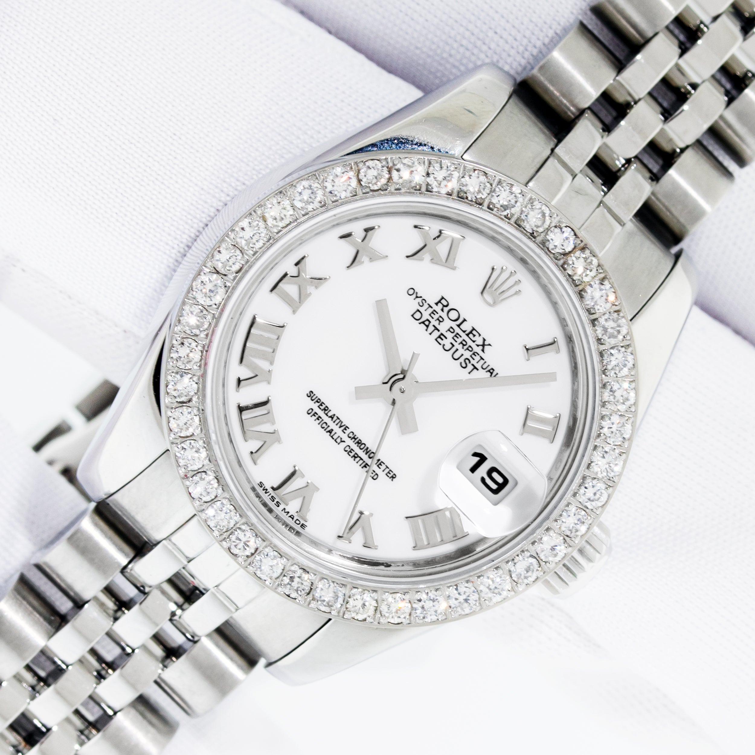 Rolex Ladies Datejust 179174 Steel and 18 karat Gold White Roman Diamond Watch