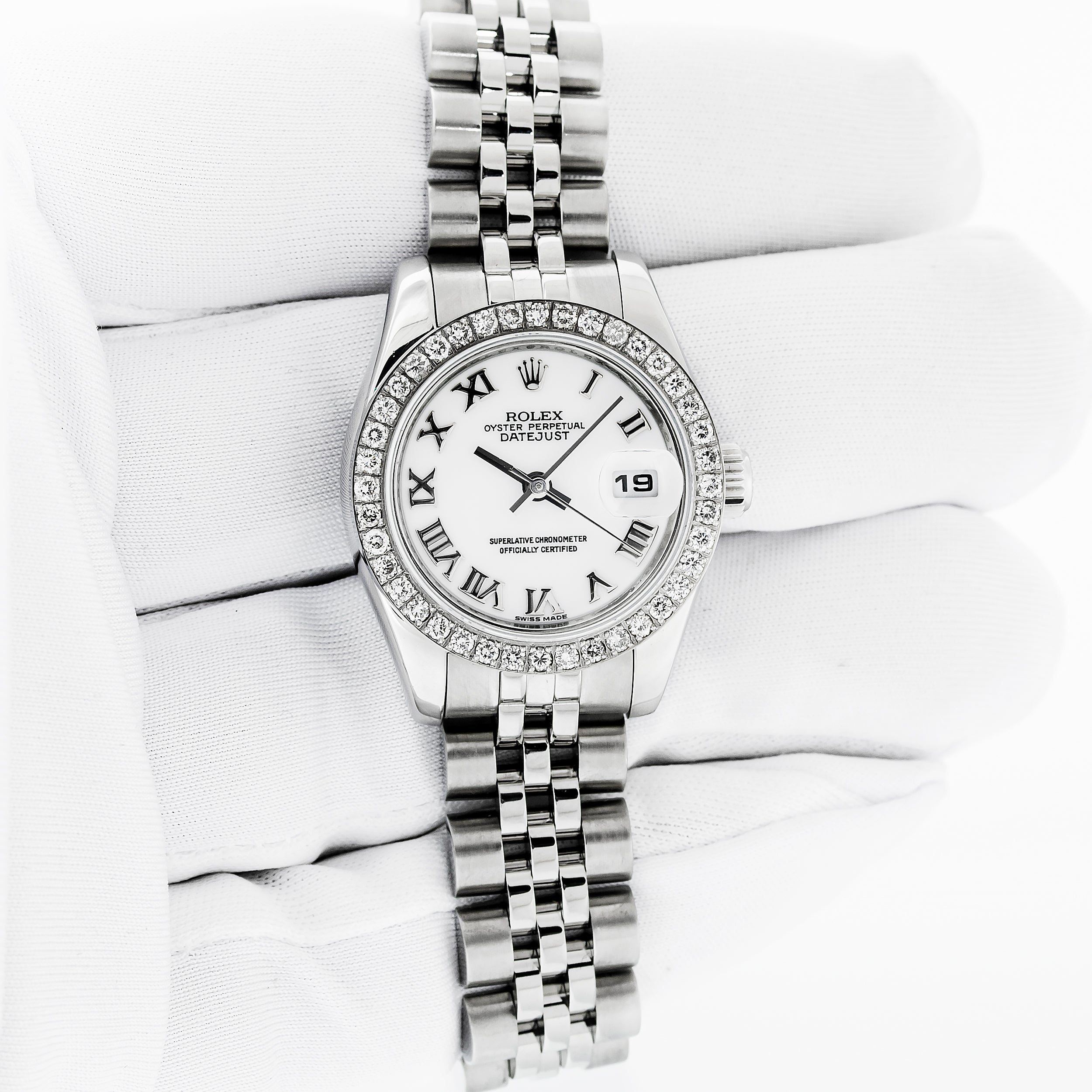 Rolex Ladies Datejust 179174 Steel and 18 karat Gold White Roman Diamond Watch