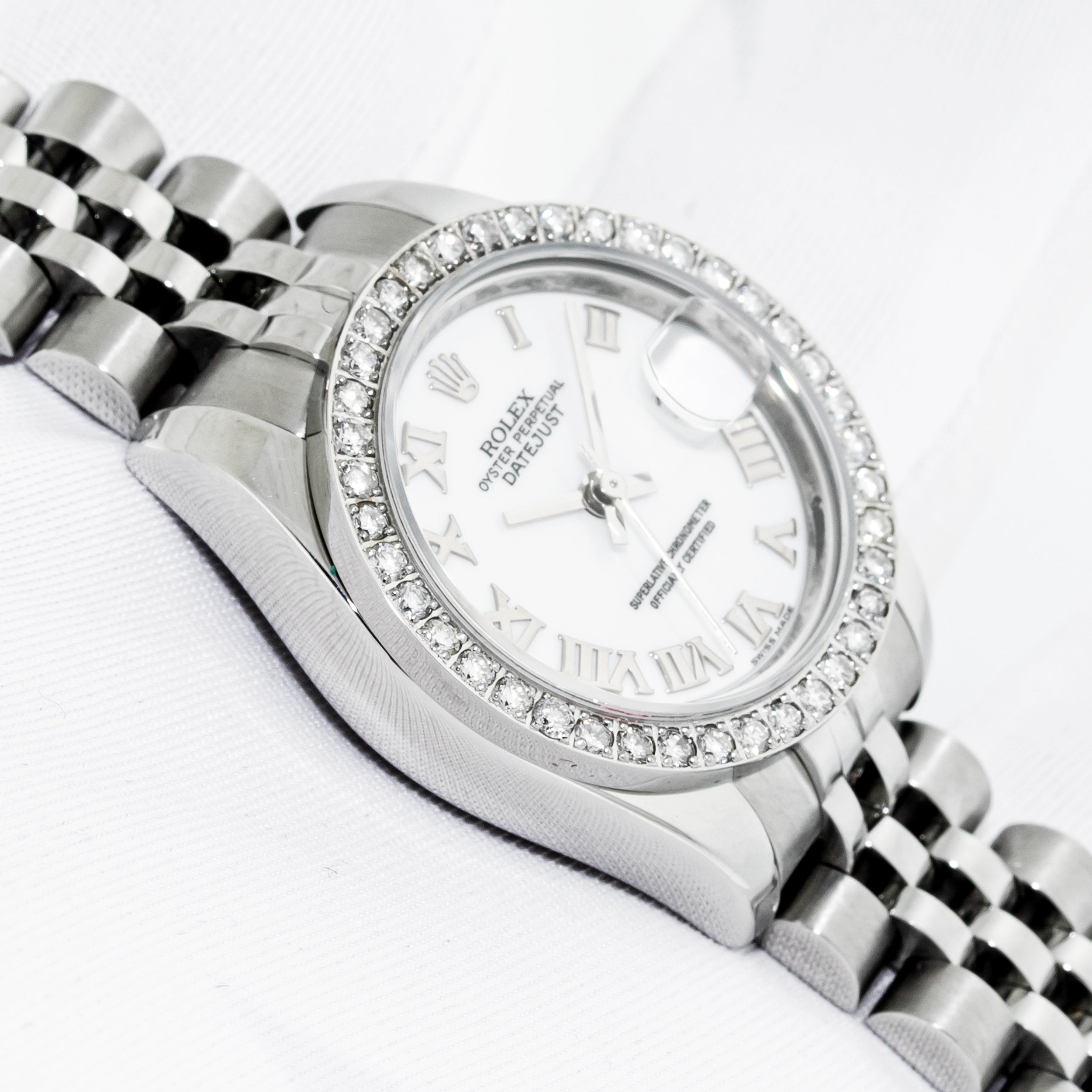 Rolex Ladies Datejust 179174 Steel and 18 karat Gold White Roman Diamond Watch