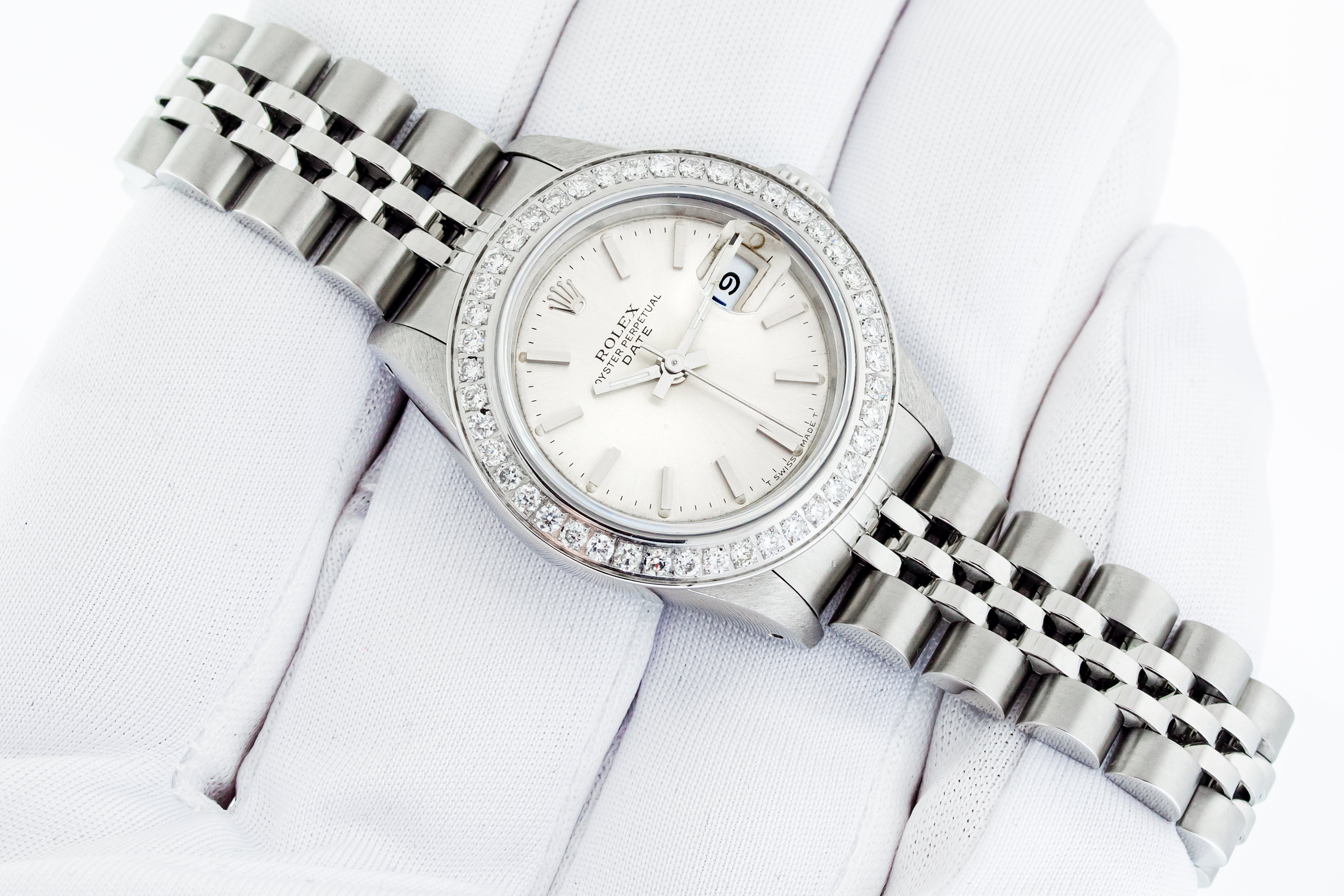 Rolex Lady Datejust Watch Silver Index Dial Stainless Steel Diamond Bezel Watch